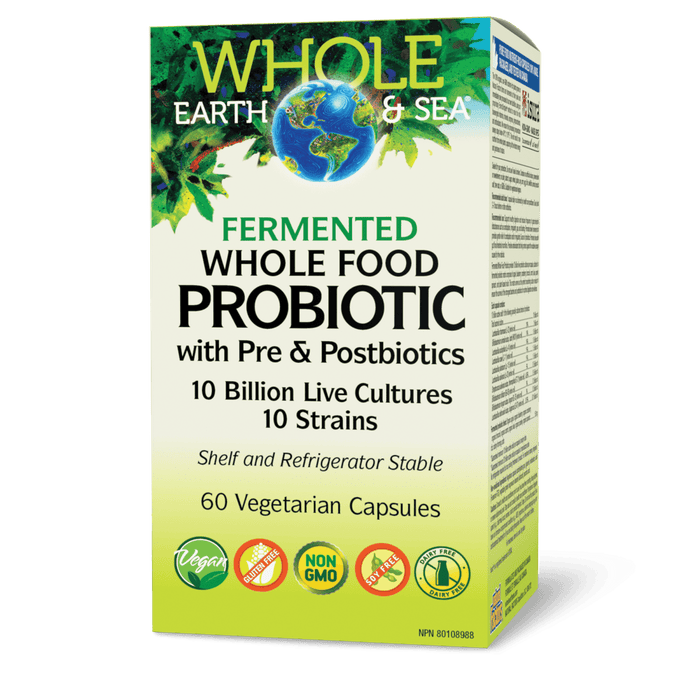 Whole Earth & Sea Fermented Whole Food Probiotic with Pre & Postbiotics 10 Billion, 10 Strains 60vegicaps
