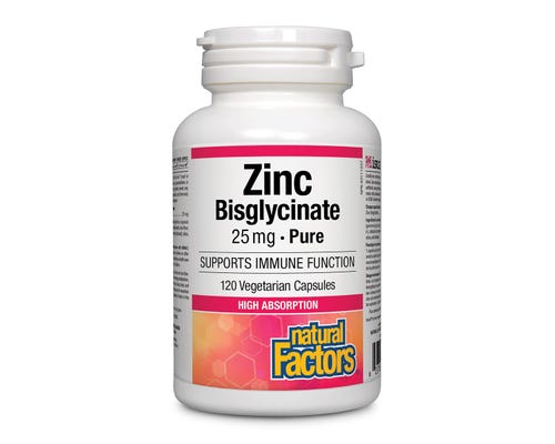 Natural Factors Zinc Bisglycinate 25mg Pure - Supports Immune Function 120vegicaps
