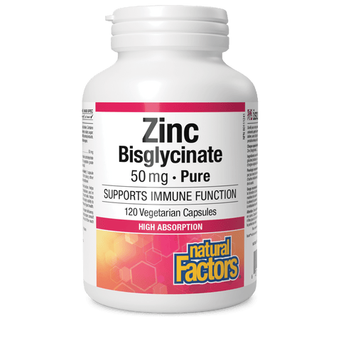 Natural Factors Zinc Bisglycinate 50MG Pure - Supports Immune Function 120vegicaps