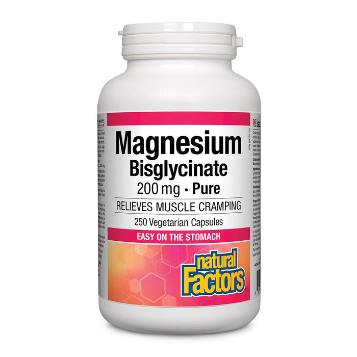 Natural Factors Magnesium Bisglycinate 200mg Pure - Relieves Muscle Cramping  250 vegicaps