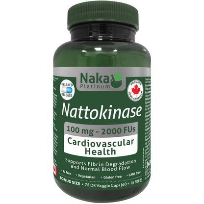 Naka Platinum Nattokinase 100mg - Cardiovascular Health, Supports Fibrin Degradation and Normal Blood Flow 75 vegicaps