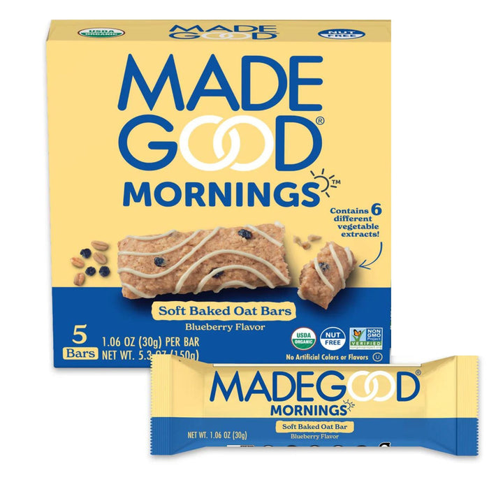 Made Good "Mornings" Soft Baked Oat Bars, Blueberry Flavour, Organic - Vegan & Gluten Free 5X30g