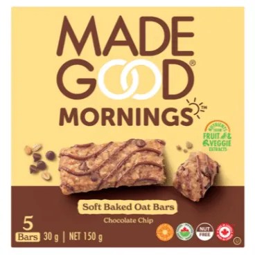 Made Good "Mornings" Soft Baked Chocolate Chip Bars Organic - Vegan & Gluten Free 5X30g