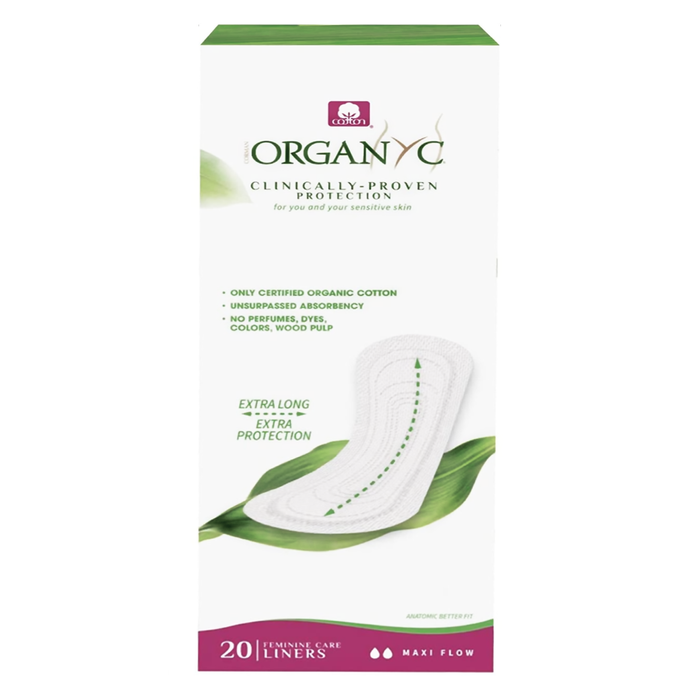 Organyc Panty Liners, Extra Long, Maxi Flow - Clinically-Proven Protection  20liners