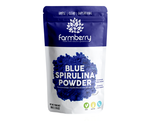 Farmberry Blue Spirilina Powder - Gluten Free, Vegan. 50g