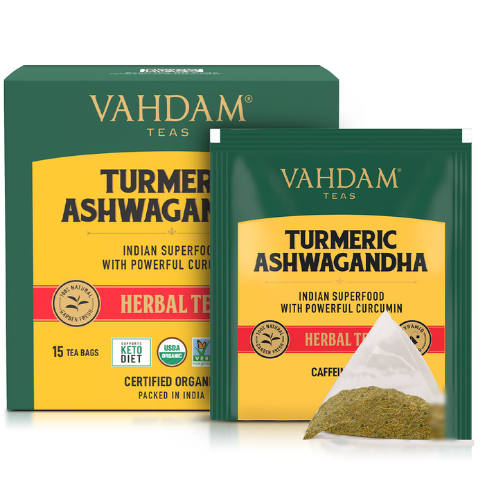 Vahdam Turmeric Ashwagandha Herbal Tea Organic 15 Infusion Bags