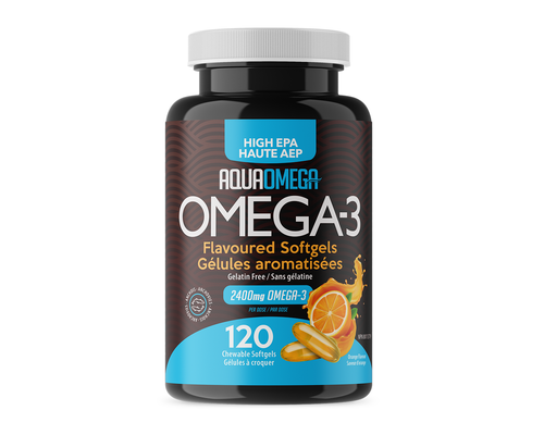 AquaOmega Chewable High DHA Omega-3 Orange Flavour - Wild Caught Fish Oil 120 Chewables