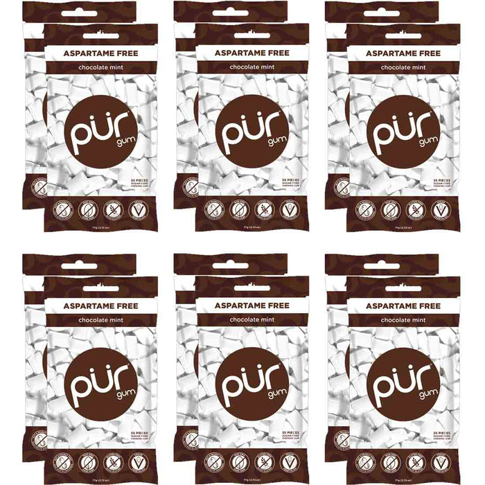 Pur Chocolate Mint Gum - Aspartame Free, Gluten free, Vegan 77g