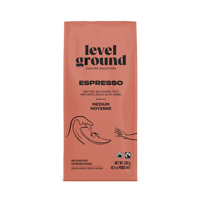 Level Ground Trading Espresso Organic Craft Whole Bean Blend Coffee, Fair Trade. 300g