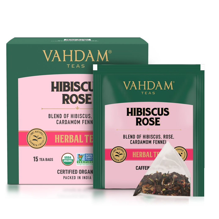 Vahdam India Hibiscus Rose Hearbal Tea Organic - Caffeine Free 15teabags