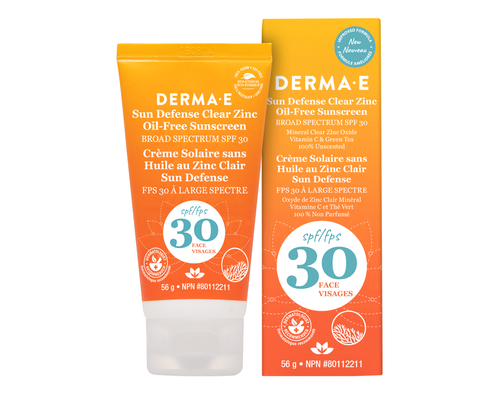 Derma-E Sun Defense SPF 30 Clear Zinc Oil Free Face Sunscreen - Broad Spectrum, Reef Friendly. 56g
