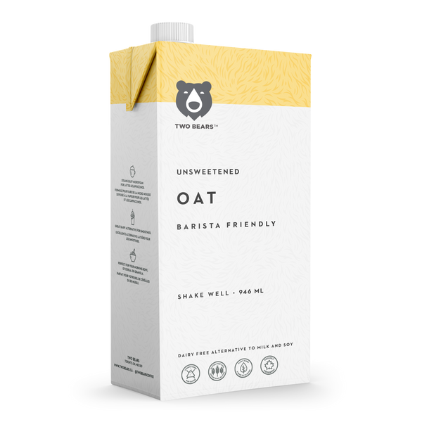 Two Bears Oat Milk Unsweetened - Barista Friendly, Dairy Free Alternative to Milk and Soy. 946ml