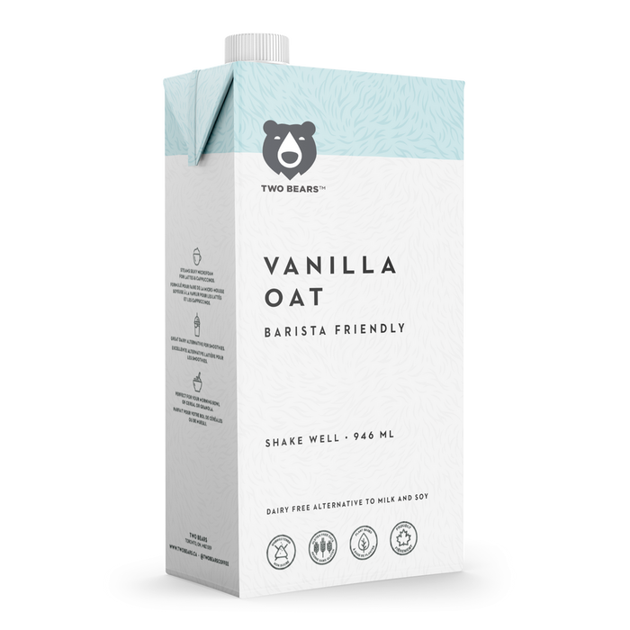 Two Bears Vanilla Oat Milk Unsweetened - Barista Friendly, Dairy Free Alternative to Milk and Soy. 946ml