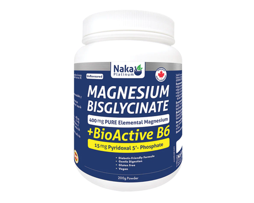 Naka Magnesium Bisglycinate with BioActive B6 - Helps in Energy Metabolism an in Tissue Formation, Superior Absorption. 200+30bonus