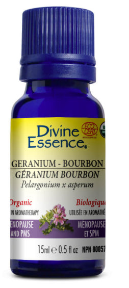 Divine Essence Geranium-Bourbon Essential Oil Organic - Menopause and PMS.  15ml