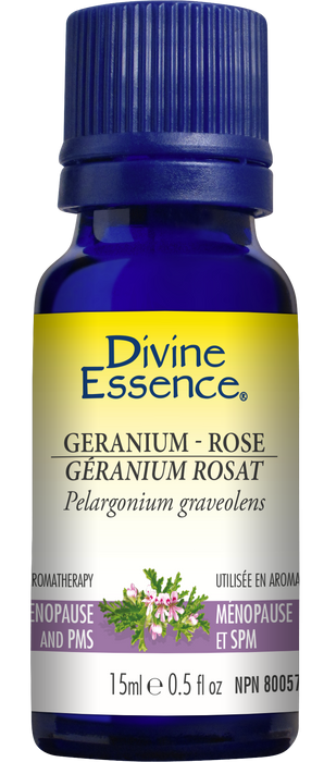Divine Essence Geranium-Rose Essential Oil - Menopause & PMS. 15ml