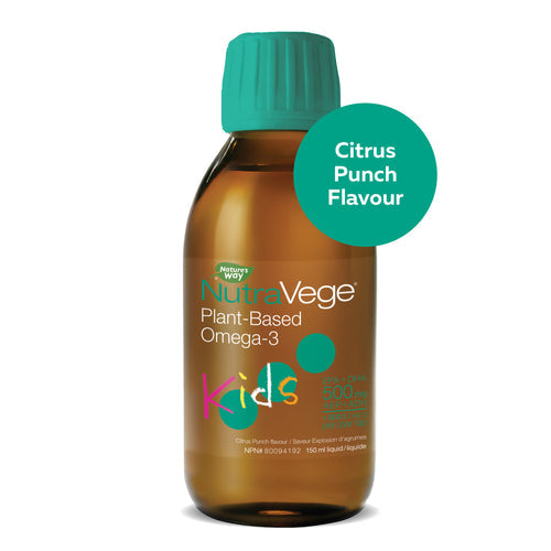 NutraVege Plant Based Omega-3 Oil Kids Citrus Punch Flavour - Helps Support Healthy Developement of Brain, Eyes, and Nerves in Children up to 12 Years of Age. 150ml
