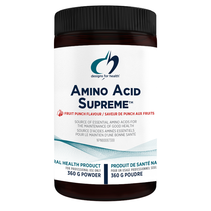 Designs for Health Amino Acid Supreme Powder Fruit Punch Flavour - Source of Essential Amino Acids for the Maintenance of Good Health. 360g