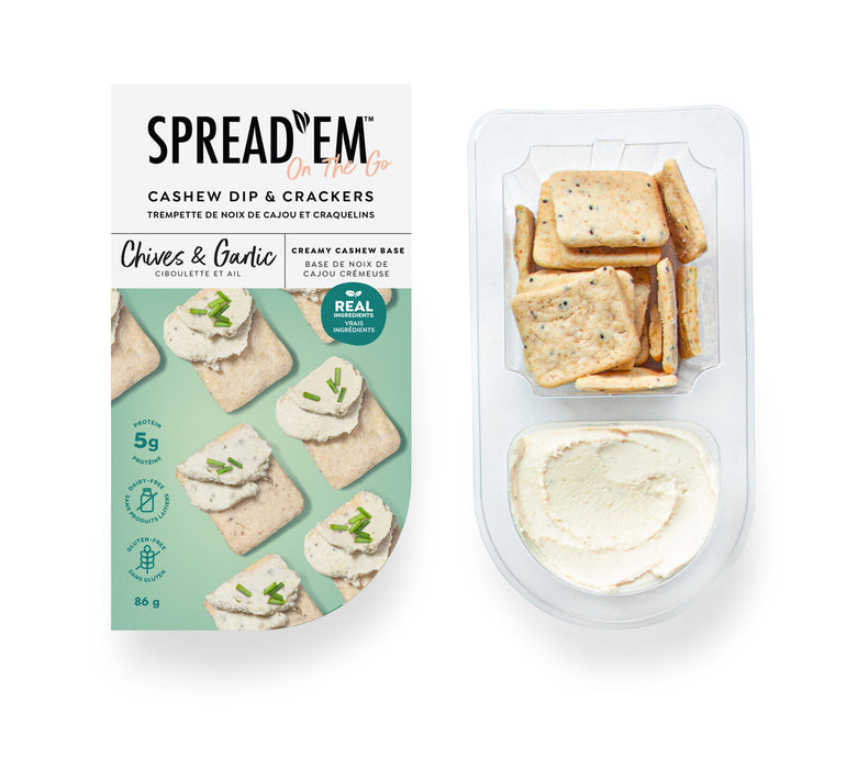 Spread Em On The Go Cashew Cream Cheese & Crackers Chives & Garlic - Plant Based, Dairy Free, Gluten Free, Whole Food Snack. 98g