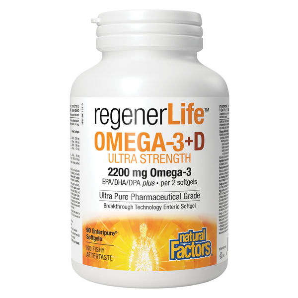 Natural Factors regenerLife Omega-3 Ultra Strength 2200mg Omega-3, Ultra Pure Pharmaceutical Grade 90 softgels