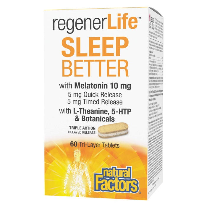 Natural Factors RegenerLife Sleep Better with Melatonin 10mg L-theanine 5-HTP and Botanicals  60 tabs