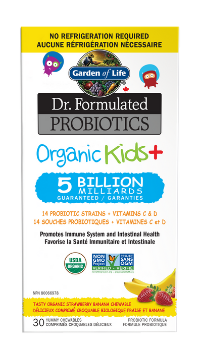 Garden of Life Dr. Formulated Probiotics Organic Kids + Strawberry Banana - 5 billion milliards 30 CHEWABLES