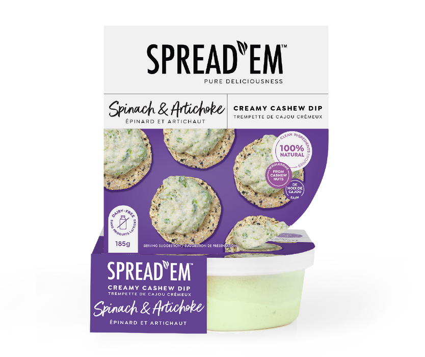 Spread Em On The Go Cashew Cream Cheese & Crackers Spinach & Artichoke - Plant Based, Dairy Free, Gluten Free, Whole Food Snack. 86g