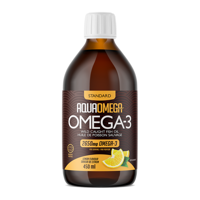 Aqua Omega Standard Omega-3 Wild Caught Fish Oil Lemon Flavour 450ml