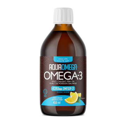Aqua Omega High EPA Omega-3 Wild Caught Fish Oil Lemon Flavour 450ml