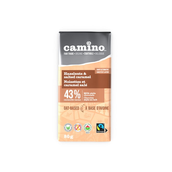 Cocoa Camino Hazelnut & Salted Caramel Oat-Based Chocolate Bar Organic 80g