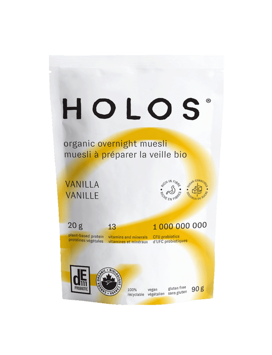 Holos Organic Overnight Muesli, Plant-Based Protein, Probiotics; Vanilla 20g