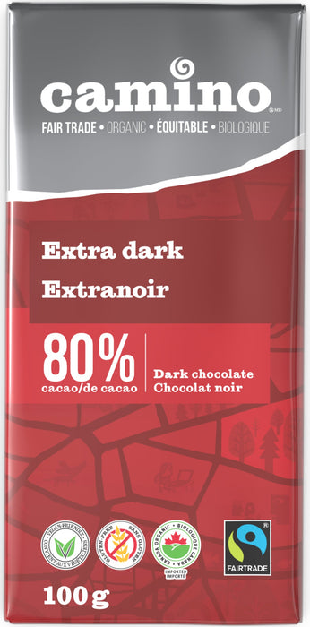 CCA EXTRA DARK 80% DARK CHOC ORGANIC 100g