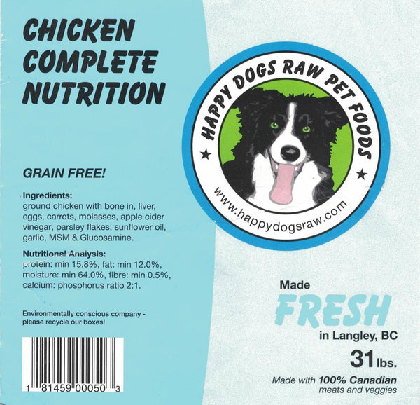 Happy Dogs Raw Pet Foods, Chicken Complete Nutrition 454g