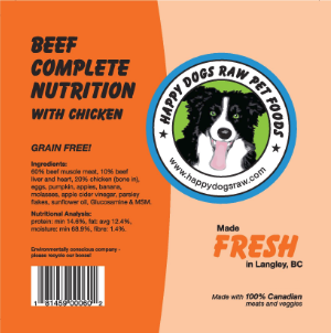 Happy Dogs Raw Pet Foods Beef Complete Nutrition with Chicken 454g