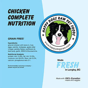 HAPPY DOGS RAW FOOD, CHICKEN COMPLETE - Copy 3 9lb