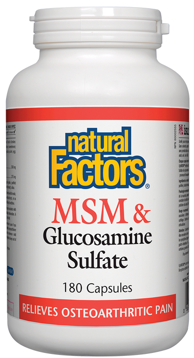 Natual Factors MSM & Glucosamine Sulfate  Relieves Osteoarthritic Pain 180caps