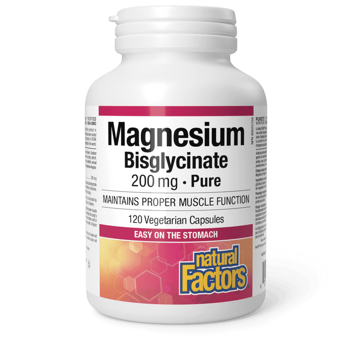 Natural Factors Magnesium Bisglycinate 200mg Twin Pack (370 Vegetarian Capsules) 370vegiecaps