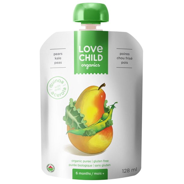 Love Child Organics, Organic Puree; 6 months, Pears, Kale, Peas 128ml