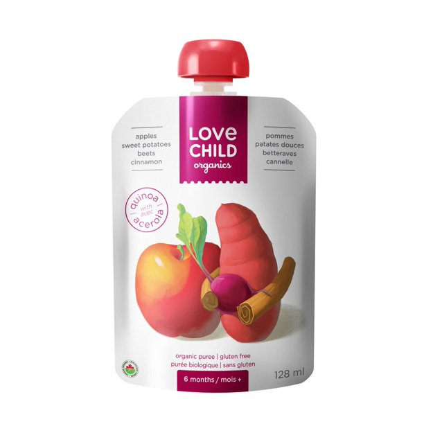 Love Child Organics, Organic Puree; 6 months, Apples, Sweet Potatoes, Beets, Cinnamon;  With Quinoa 128ml