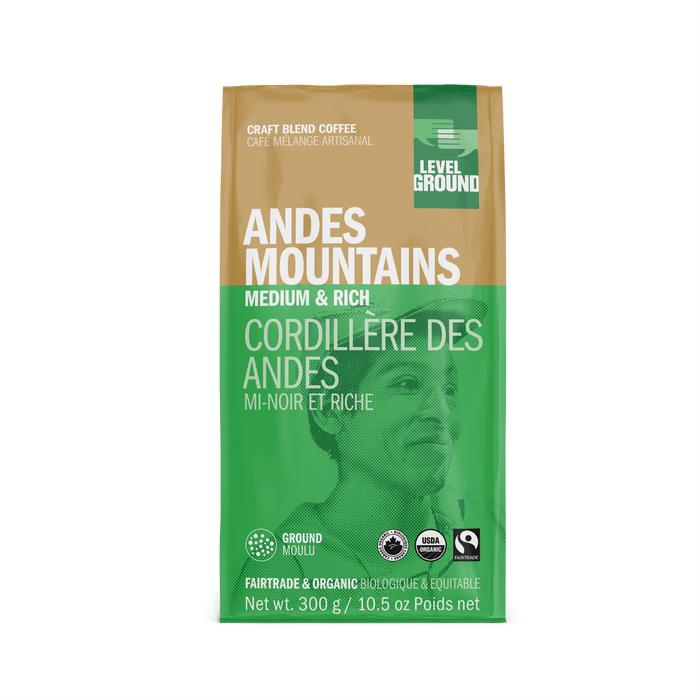 Level Ground Trading Andes Mountains Medium & Rich Groung Coffee Organic 300g