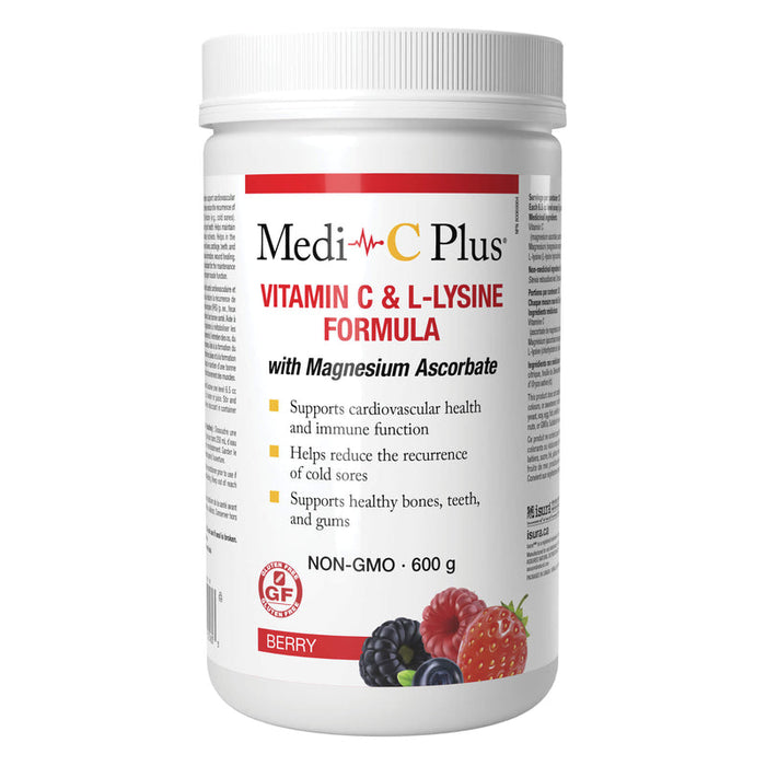 Medi-C Plus Vitamin C & L-Lysine Formula with Magnesium Ascorbate 600g Berry Flavour