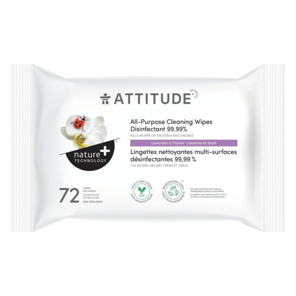 Attitude All-Purpose Cleaning Wipes - Lavender & Thyme scent 72 wipes