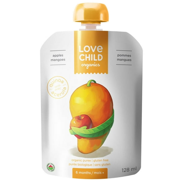 Love Child Organics, Organic Puree; 6 months, Apples Mangoes 128ml