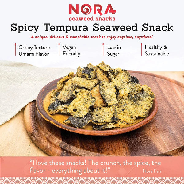 Nora Seaweed Snacks – Tempura Spicy Flavor, Crunchy Vegan Snack (28g)