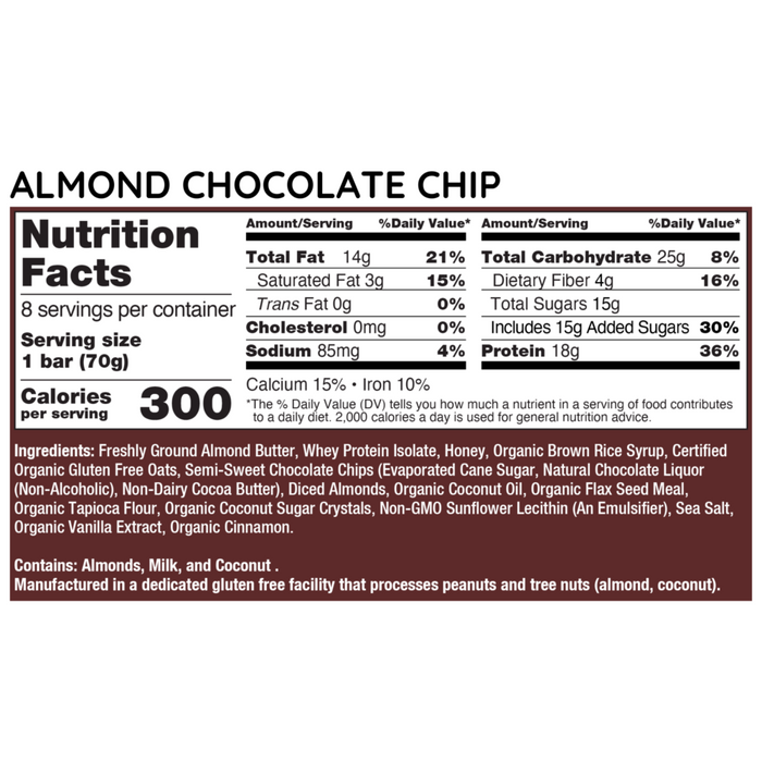 G2G Protein Bar - 18g Protein Per Bar - Almond Chocolate Chip 70g
