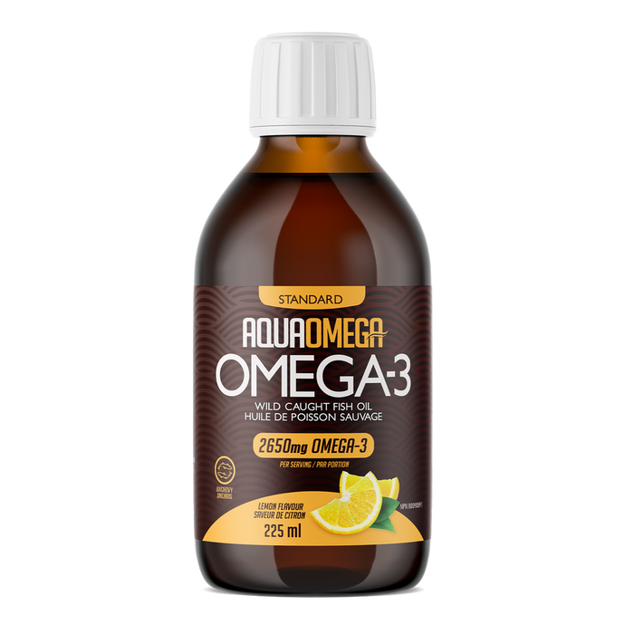 AquaOmega High DHA Omega-3 Wild Caught Fish Oil - lemon flavour, 225ml
