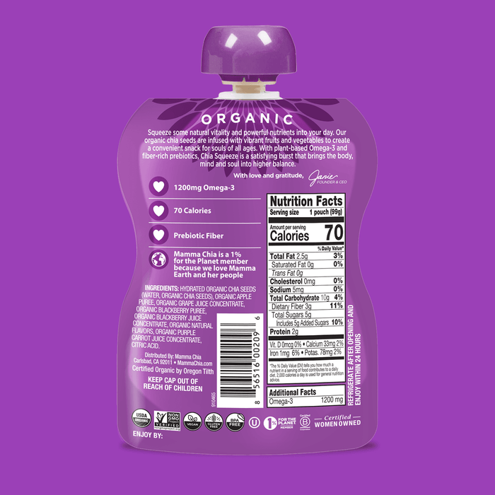 Mamma Chia, Chia Squeeze Snack, Organic; Blackberry Bliss 4x100g