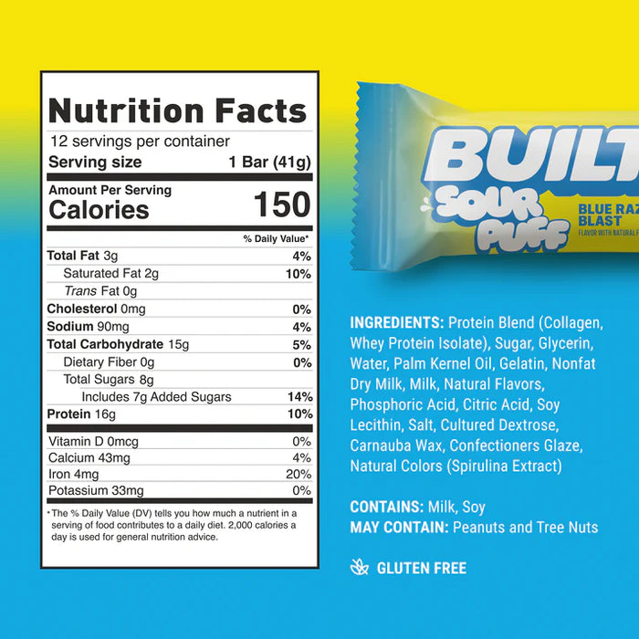 Built Sour Puff Bar Blue Razz Blast – Blue Raspberry Protein Bar with Marshmallow Center (40g)