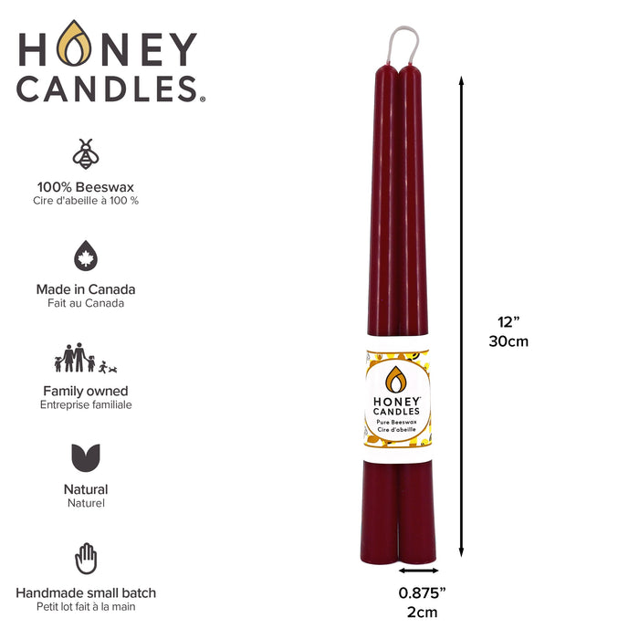 Honey's Candles Taper Pair Burgundy 12"