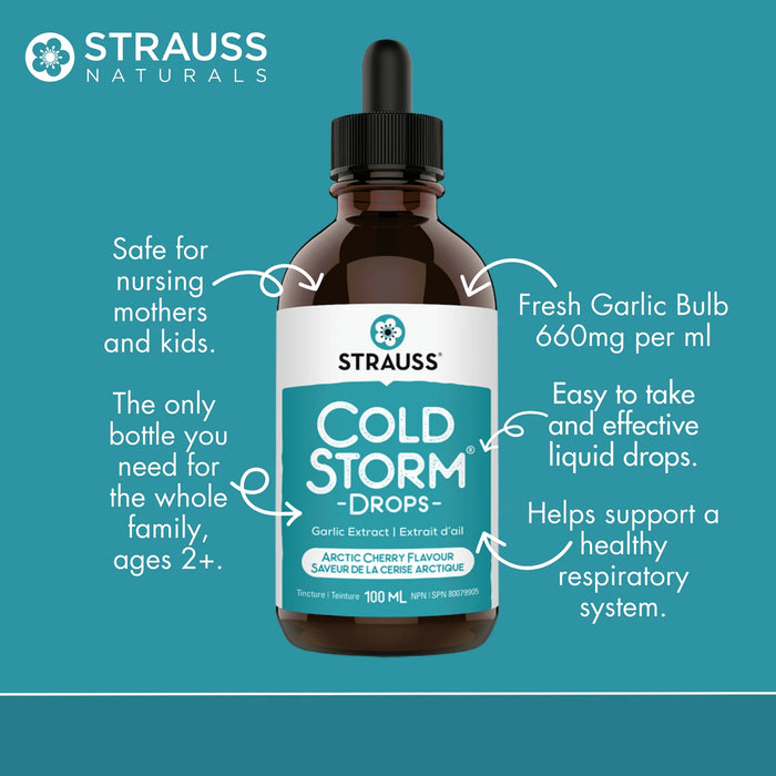 Strauss Cold Storm Drops – Full-Spectrum Garlic Extract, Arctic Cherry Flavour (100ml)